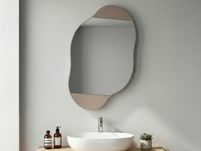 Hanah Home Mueble de Baño con Espejo y Almacenamiento, Light Mocha, 60x75x13 cm